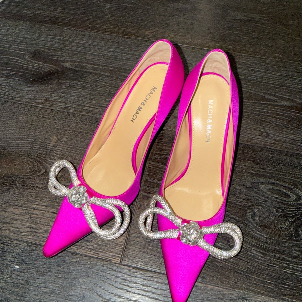 MACH & MACH Fuchsia Heels with Crystal Bow